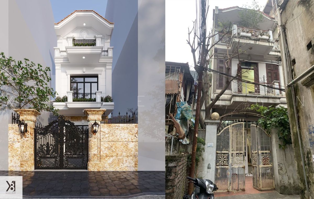 Phương án mặt tiền tân cổ điển sau cải tạo Mặt tiền nhà phố anh Châu sau cải tạo nhà phố trọn gói