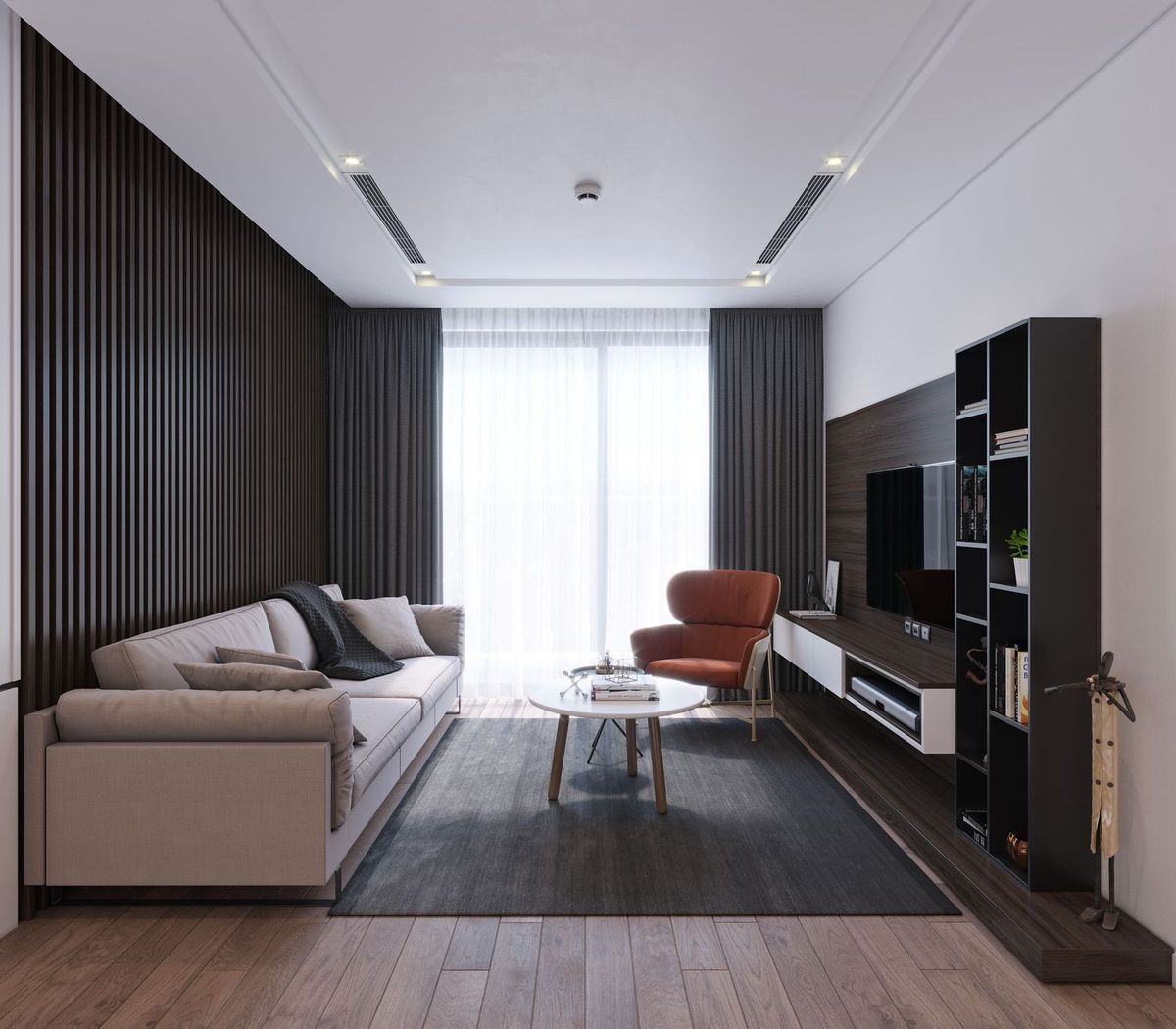 Nội thất căn hộ cho gia đình trẻ phòng khách bếp mở - X8Design