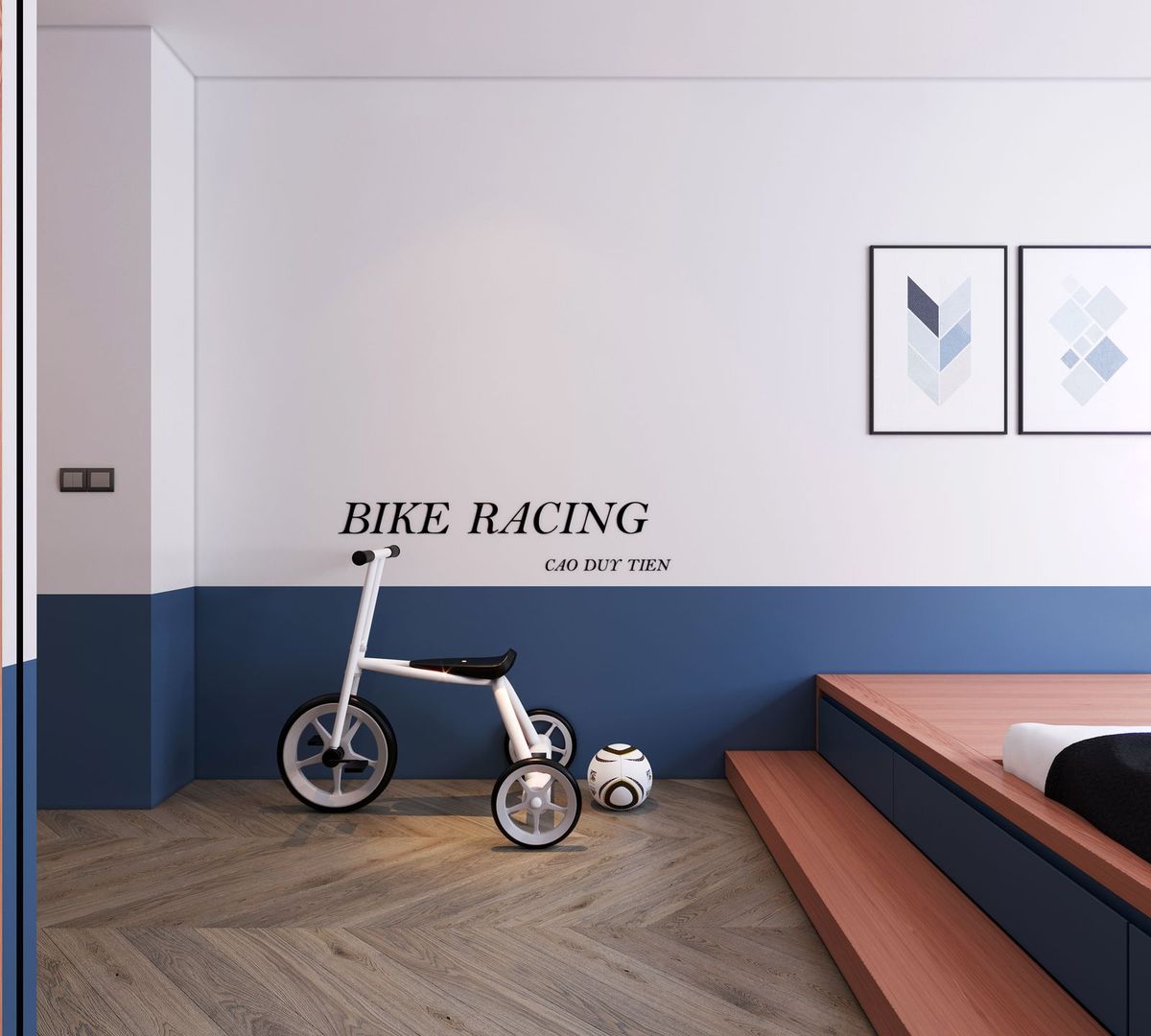 Bàn học và tủ sách liền khối trong phòng bé Góc học tập phòng bé căn hộ Vinhomes