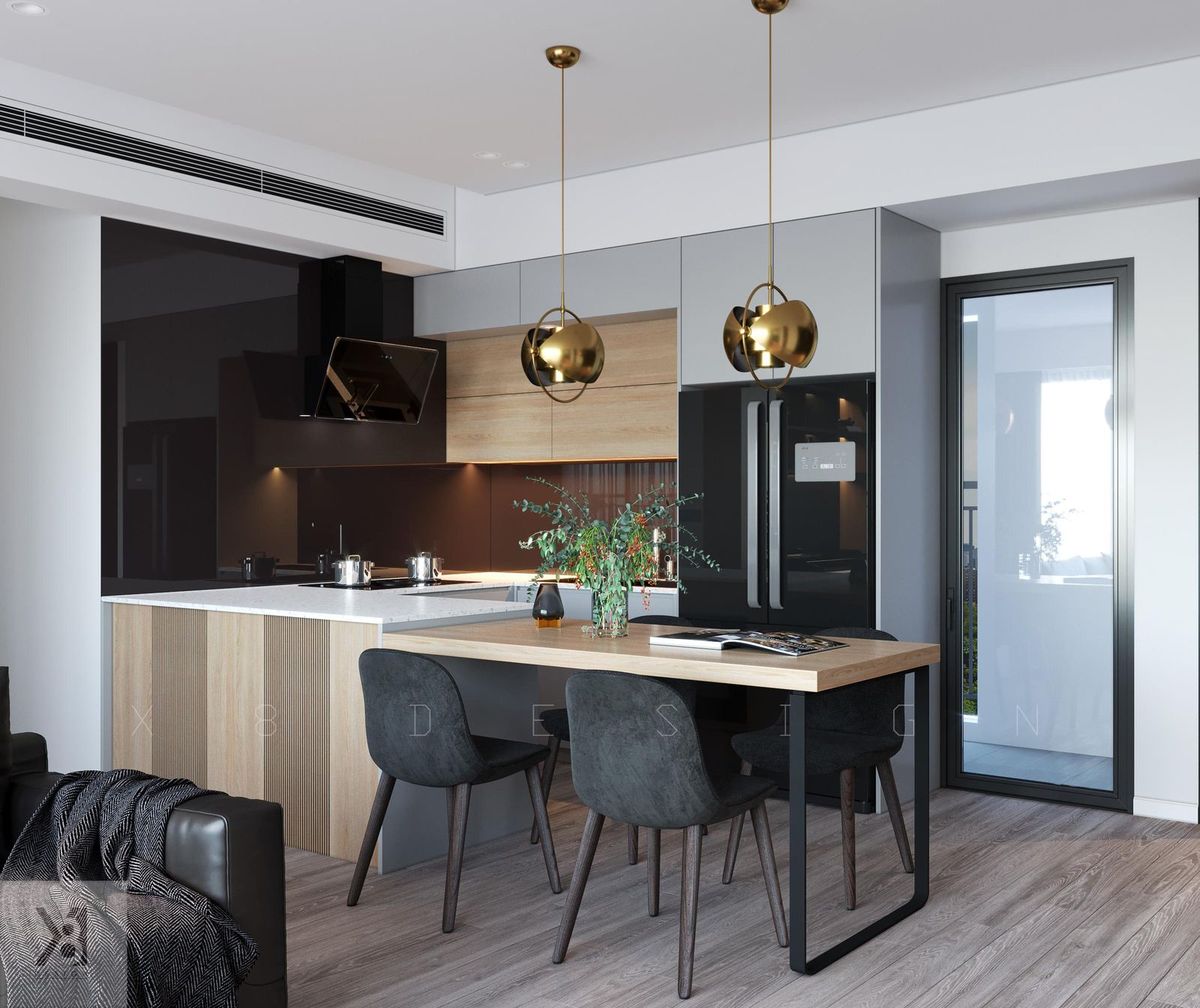 Bếp đảo gỗ sồi căn hộ Vinhomes D'Capitale