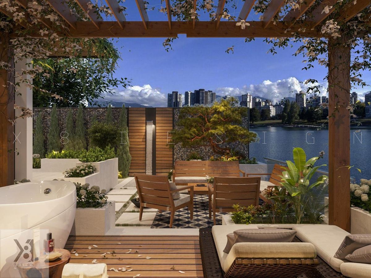 Thiết kế nội thất biệt thự cao cấp sân thượng pergola view hồ - X8Design