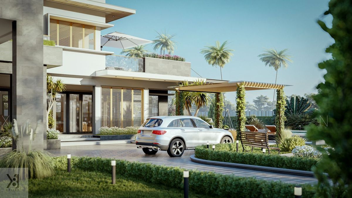 Sân đỗ xe có pergola của Villa Thái Bình Mặt tiền Villa Thái Bình sân đỗ xe pergola