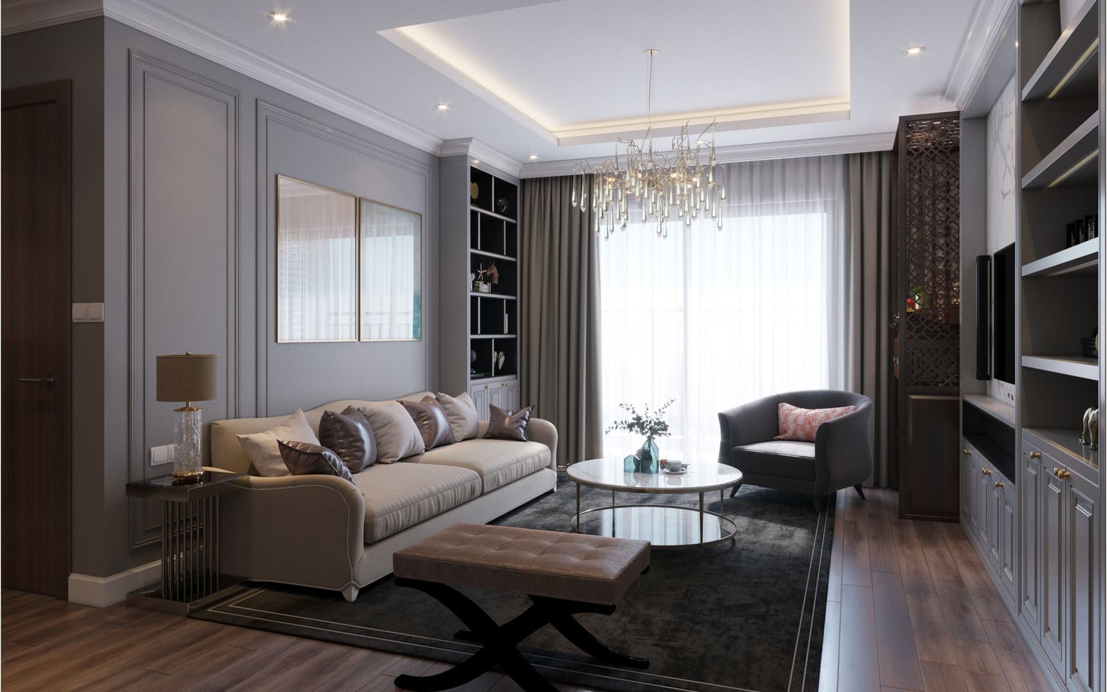 Thiết kế nội thất căn hộ tân cổ điển tông gỗ trầm - X8DESIGN