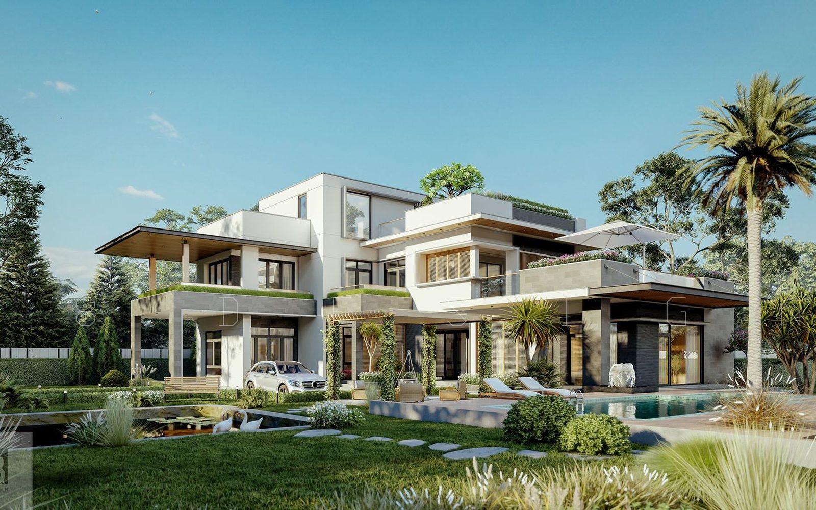 Thiết kế biệt thự hiện đại sân vườn hồ bơi Villa Thái Bình - X8DESIGN